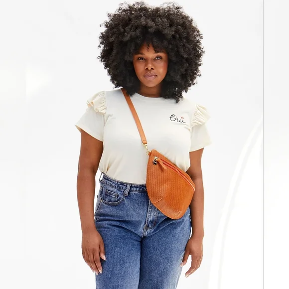 CLARE V GRANDE FANNY BAG CUOIO TAN PERF PERFORATED LEATHER - Picture 4 of 10